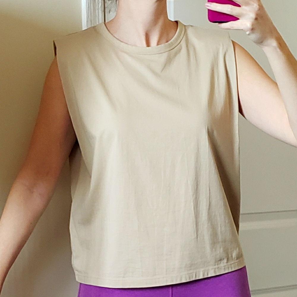 Banana Republic Tan Shoulder Pad Boxy Cotton Tee Sz S